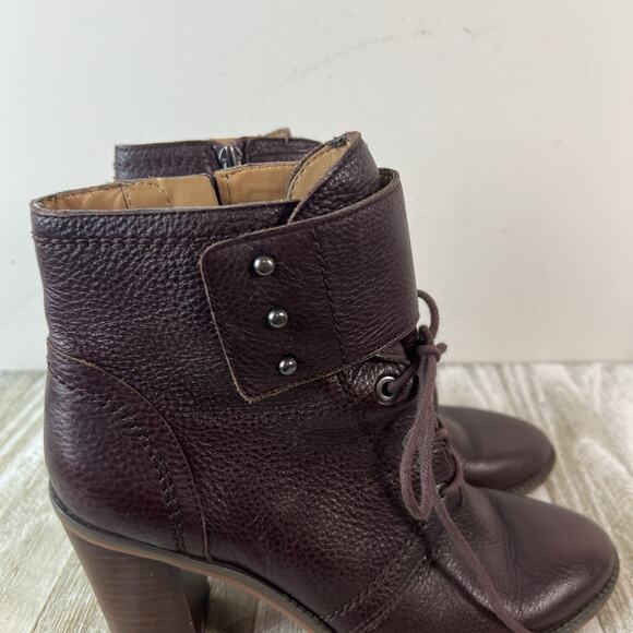 Franco Sarto Boots Eden Womens 8 Burgundy Leather Lace Up Block Heel - Picture 7 of 13